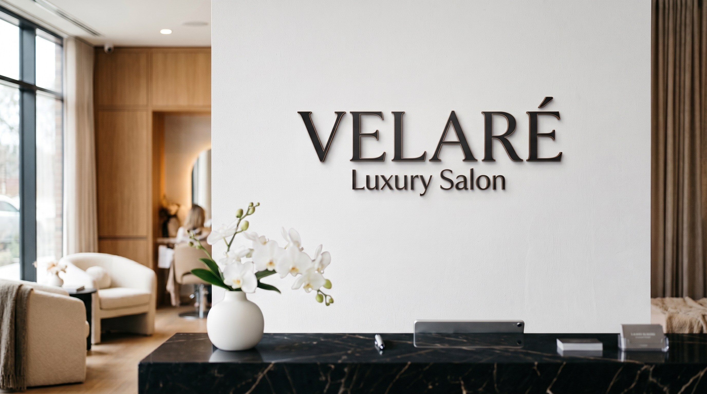 The Velaré reception desk with fresh flowers
